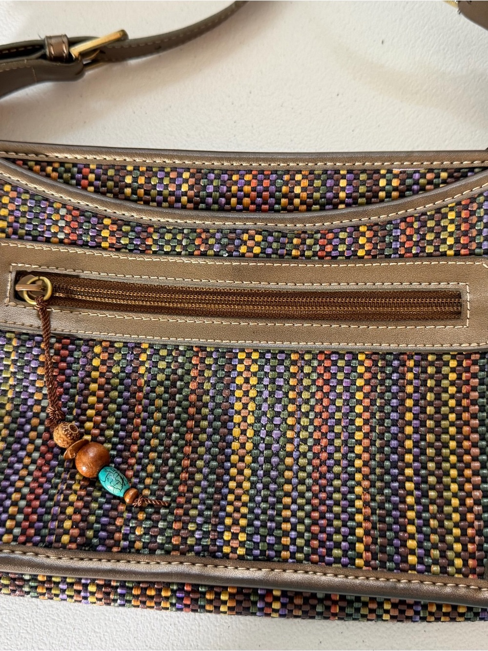 Liz Claiborne Multicolor Woven Crossbody with Taupe Trim